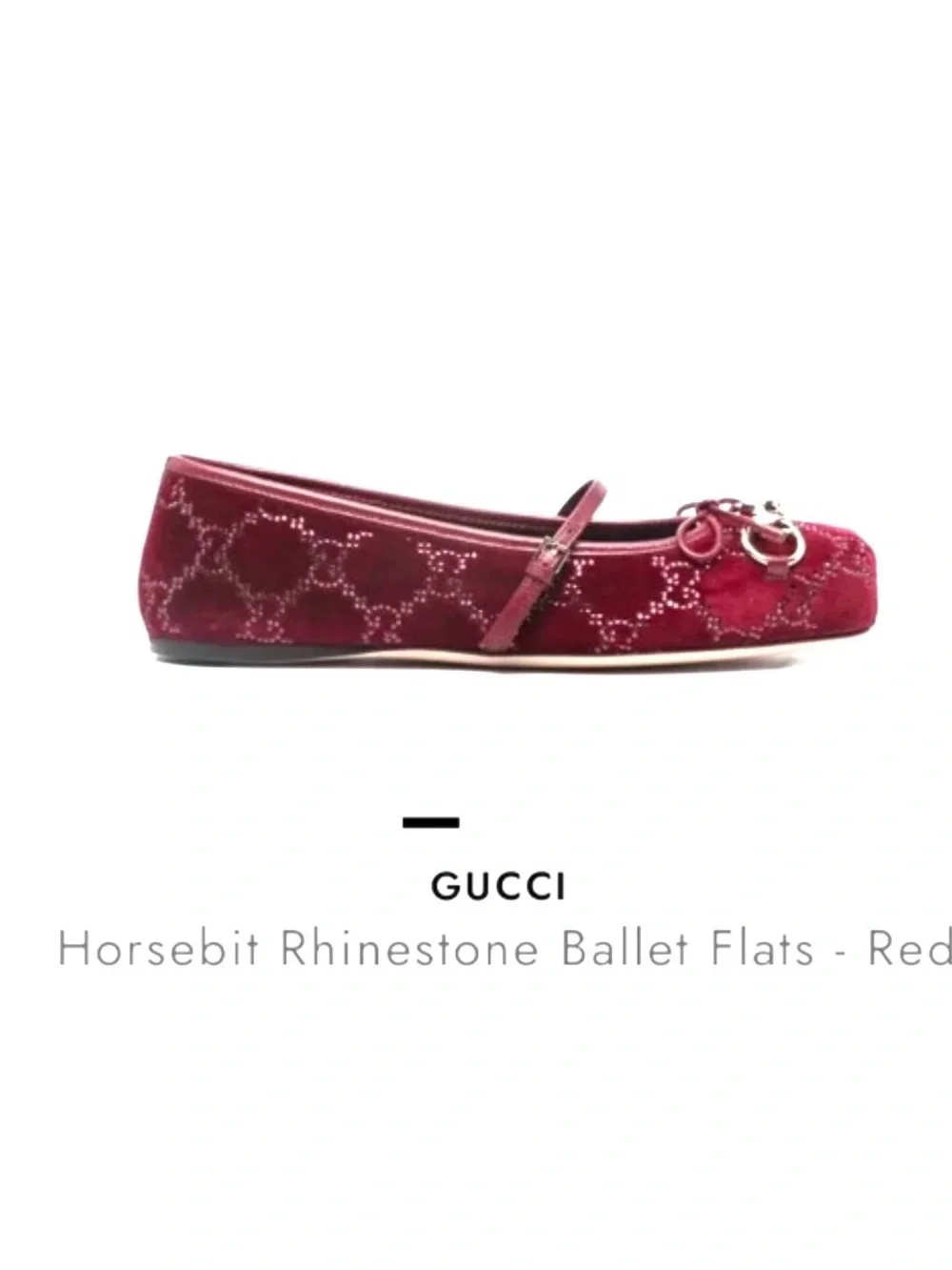 Gucci Red Velvet Rhinestone Horsebit Mary Jane Flats